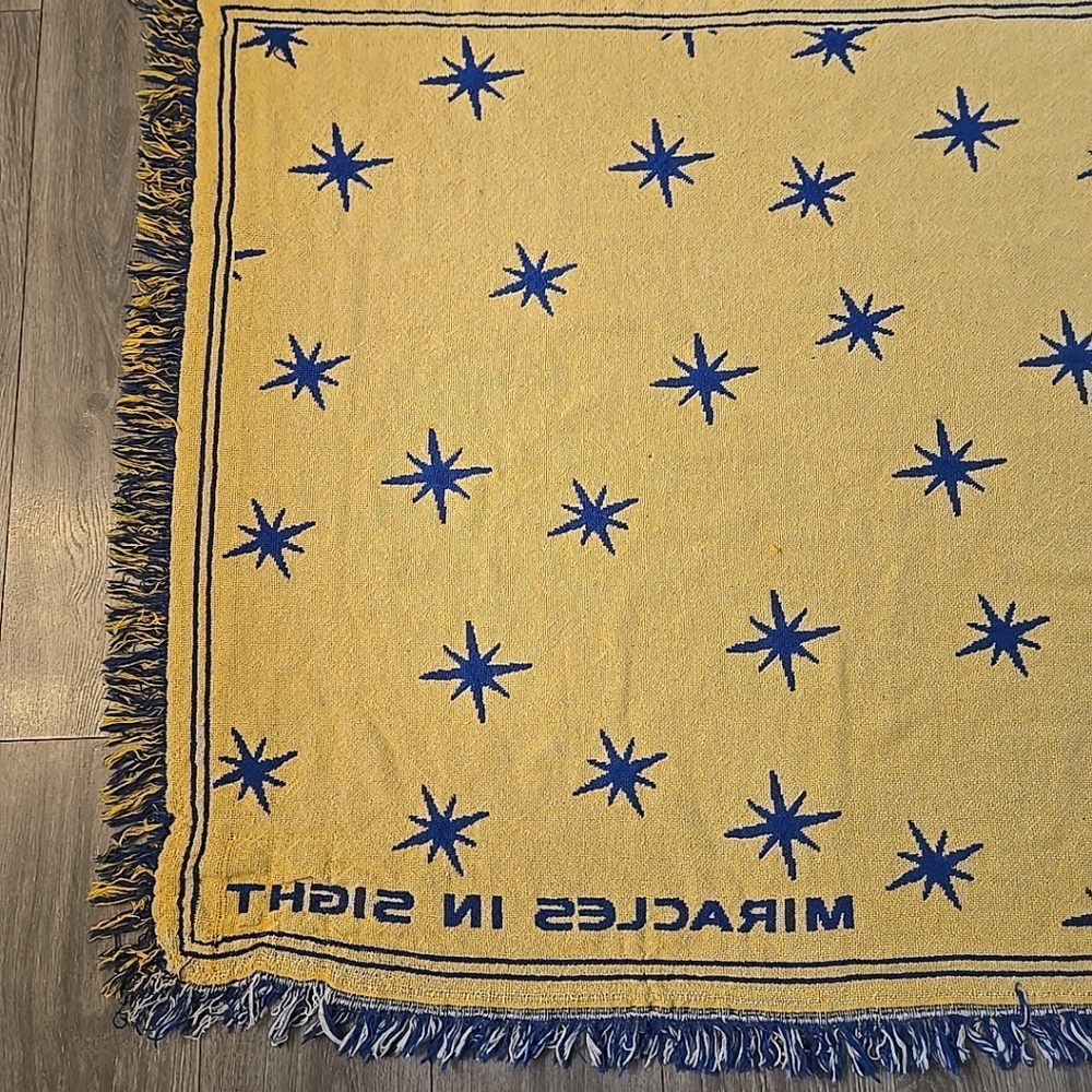 Vintage 90s Celestial Stars Throw Blanket Blue Gold Miracles In Sight Tapestry - Picture 3 of 10